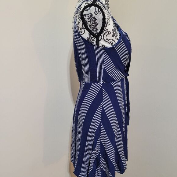 Blue Blush Navy Asymmetrical Striped Dress - Picture 2 of 4